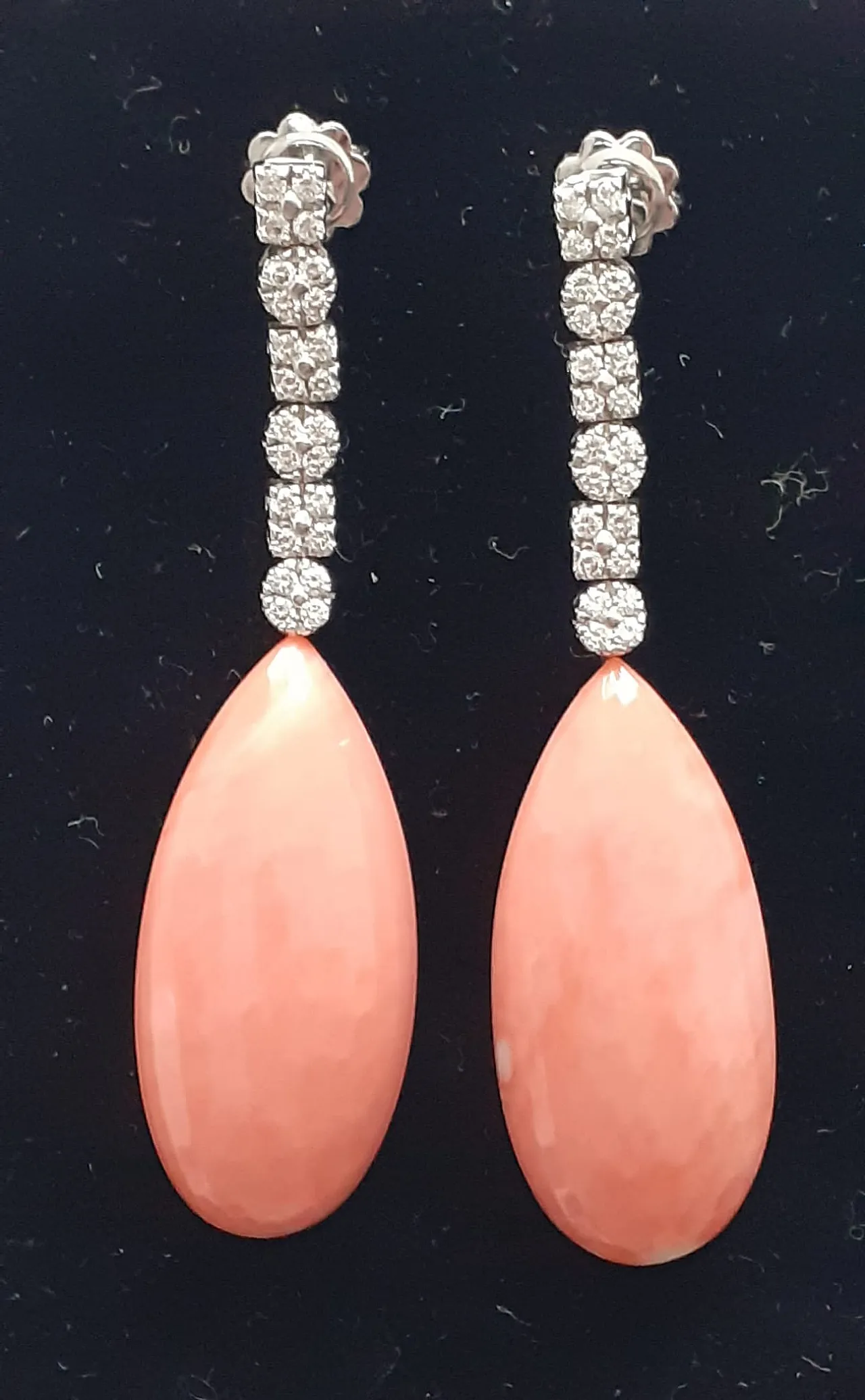 Diamond and pink coral dangle earrings 4