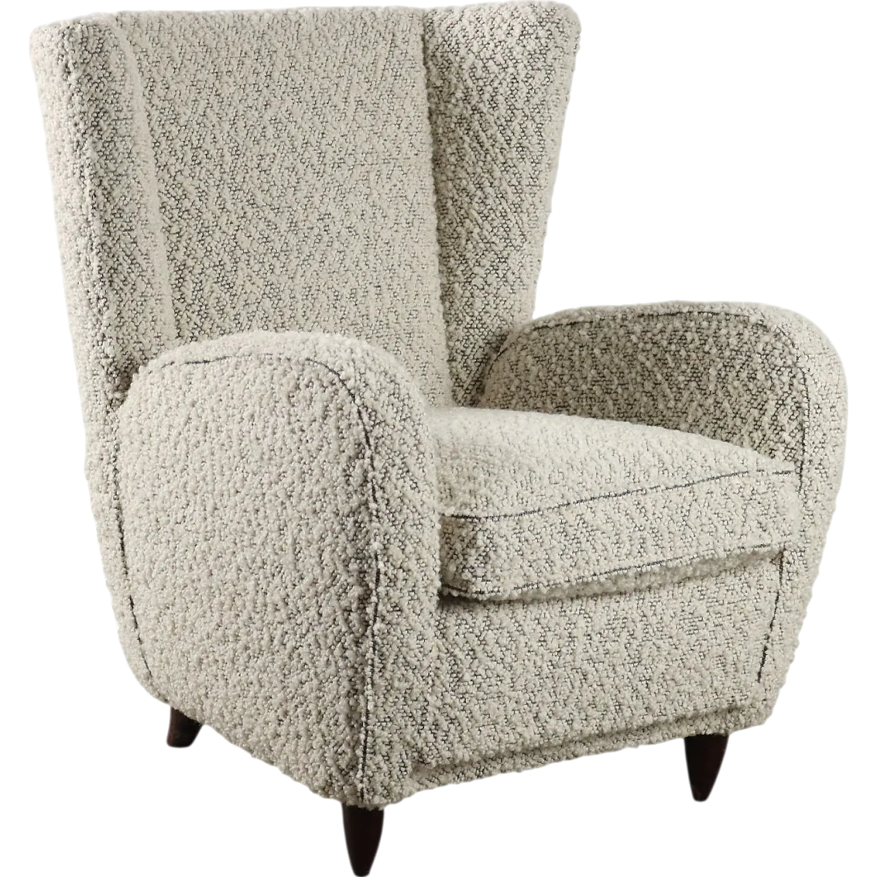 Bergere Armchair in new wool boucle fabric, 1950s 11