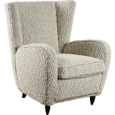 Bergere Armchair in new wool boucle fabric, 1950s