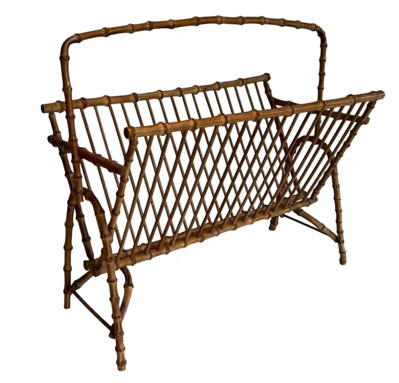 Faux bamboo rattan magazine rack, 1950s 1