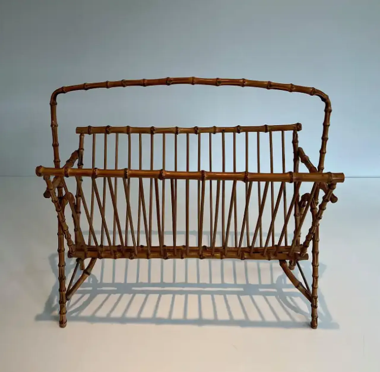 Faux bamboo rattan magazine rack, 1950s 2