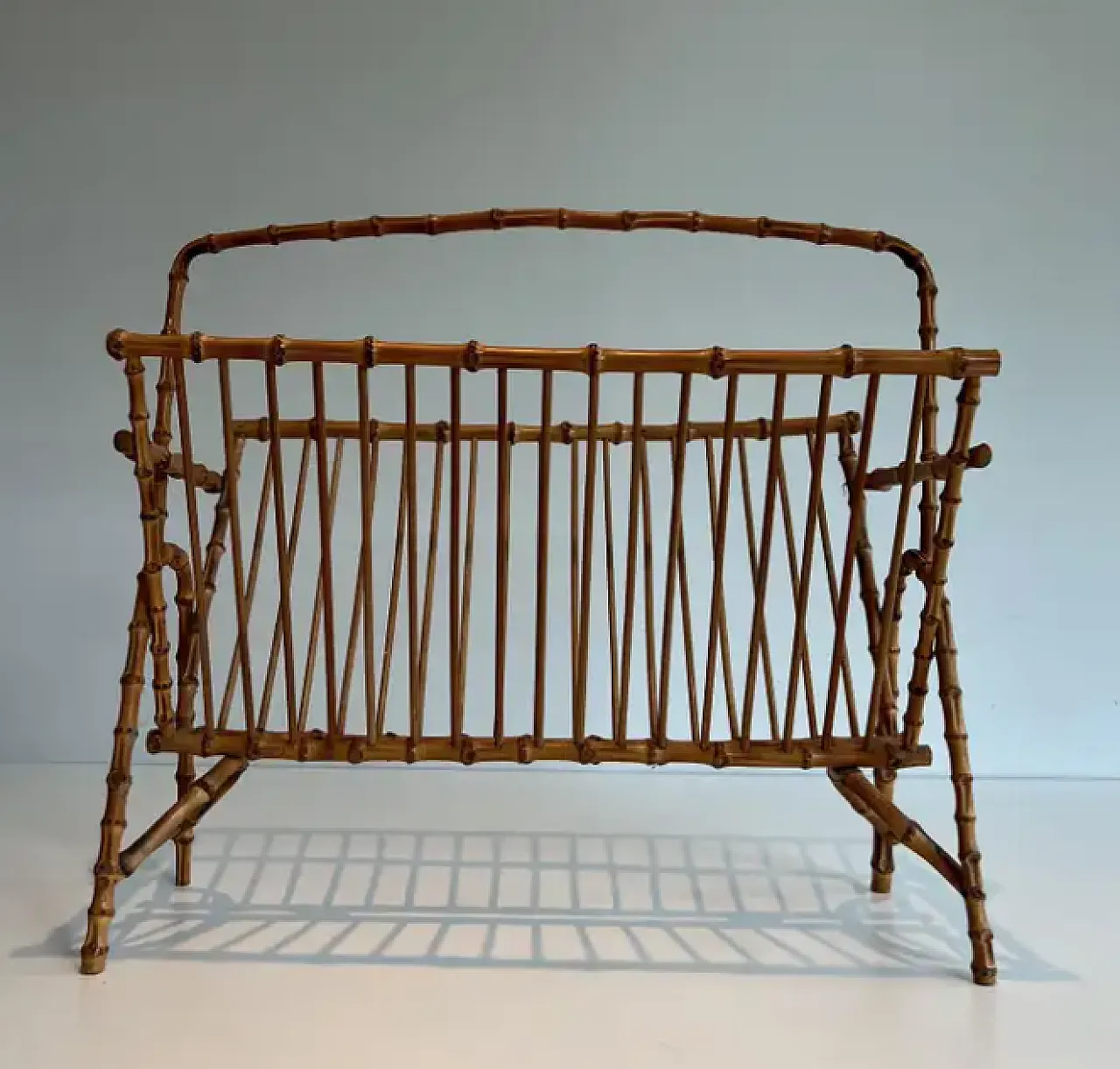 Faux bamboo rattan magazine rack, 1950s 3