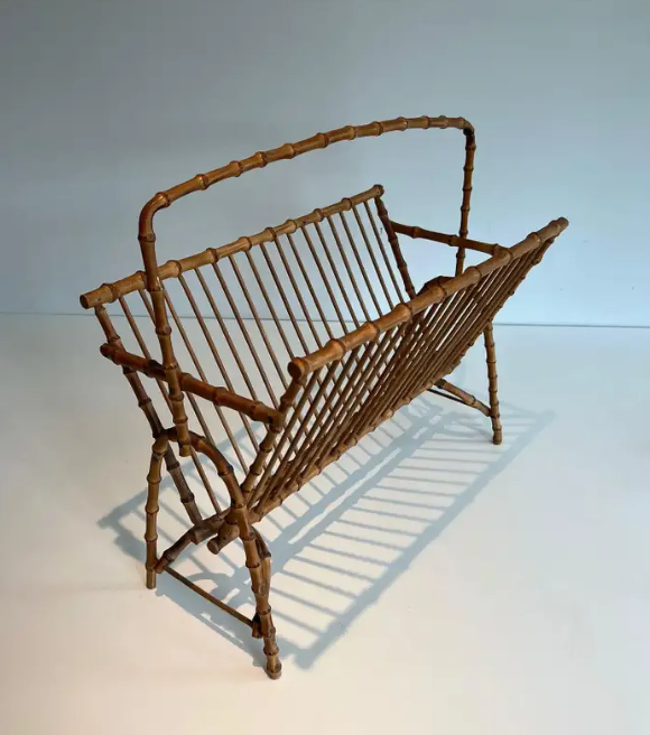 Faux bamboo rattan magazine rack, 1950s 4