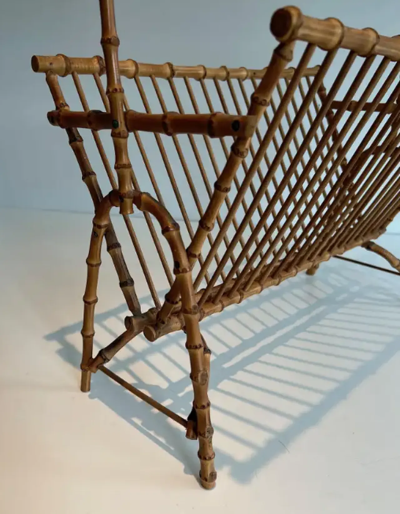 Faux bamboo rattan magazine rack, 1950s 7