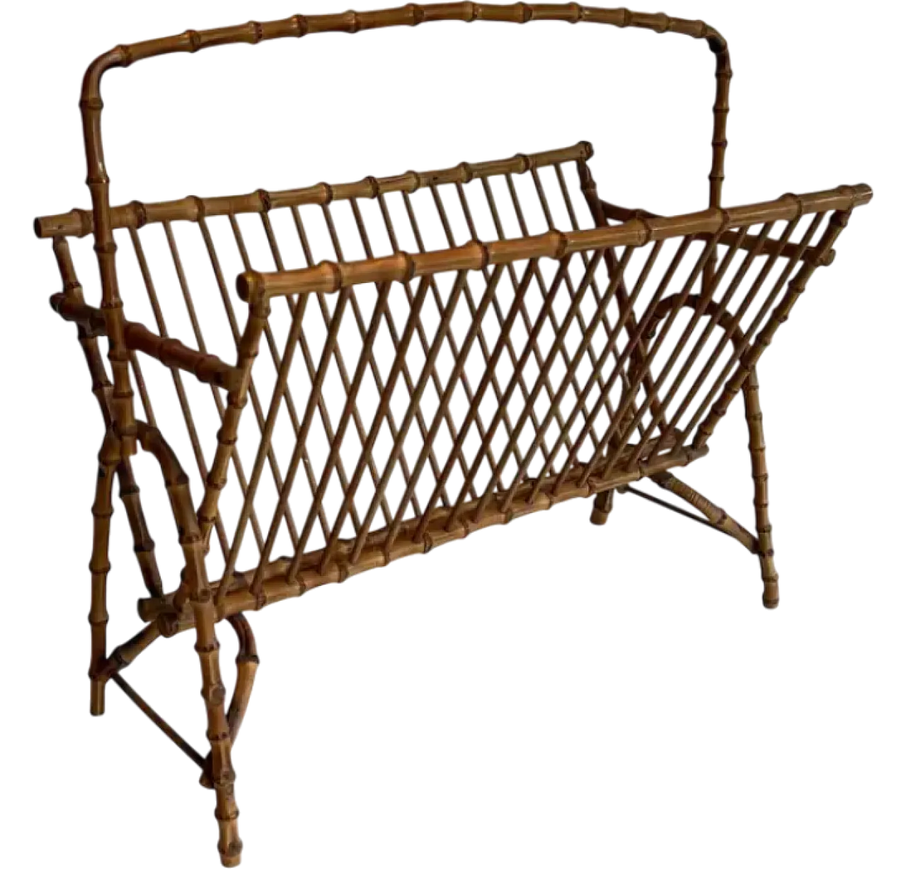 Faux bamboo rattan magazine rack, 1950s 10