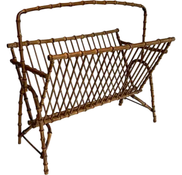 Faux bamboo rattan magazine rack, 1950s