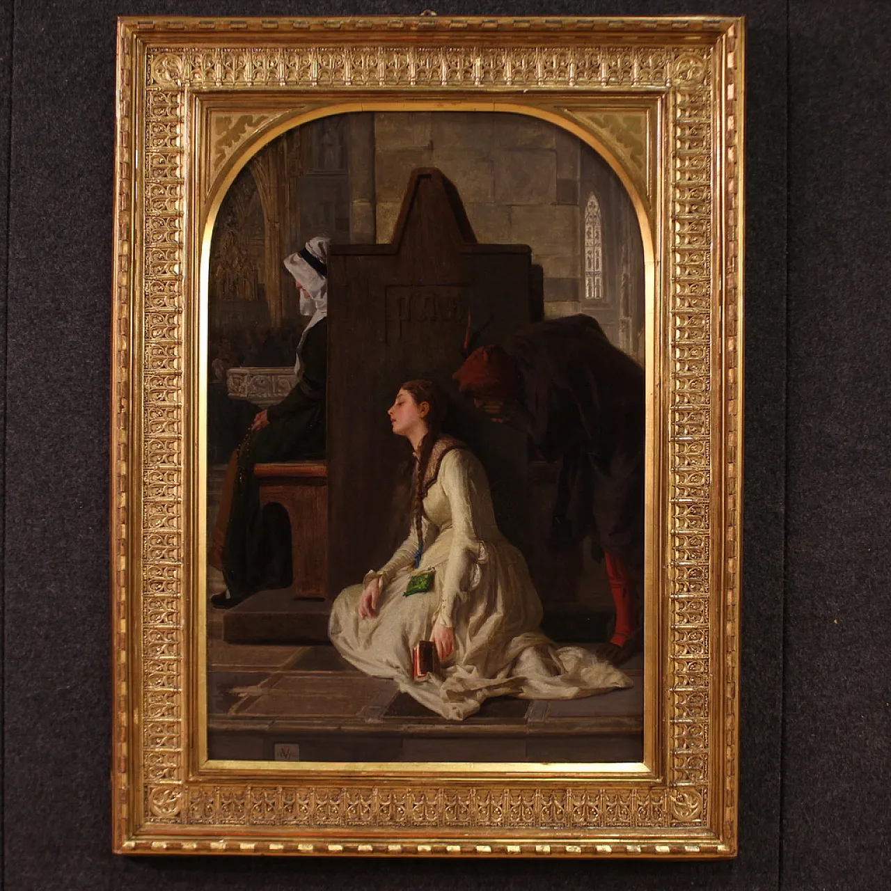 Francesco Valaperta attr.,The confession, painting signed & dated 1874 1