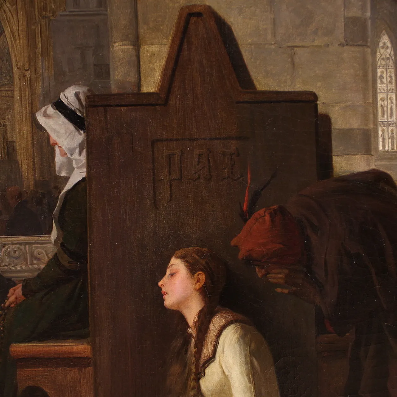 Francesco Valaperta attr.,The confession, painting signed & dated 1874 5