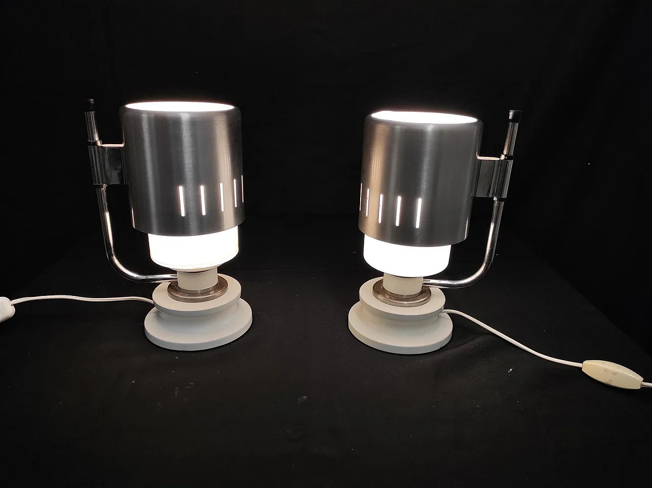 Pair of opaline glass and aluminum table lamps, 1970s 6