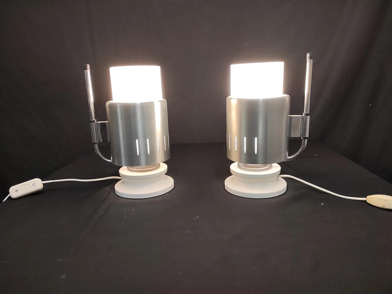 Pair of opaline glass and aluminum table lamps, 1970s 9