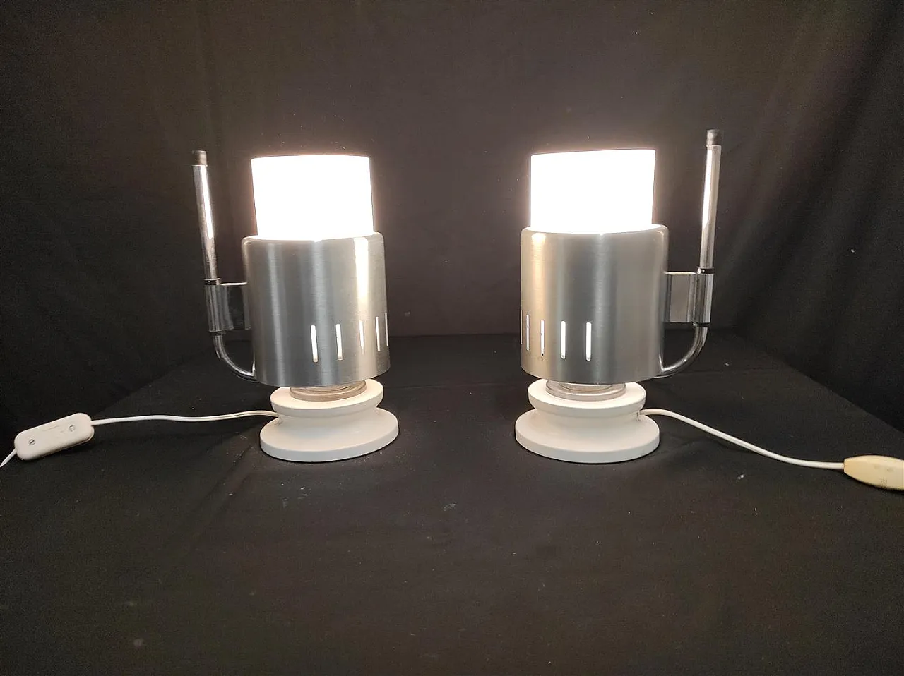 Pair of opaline glass and aluminum table lamps, 1970s 10