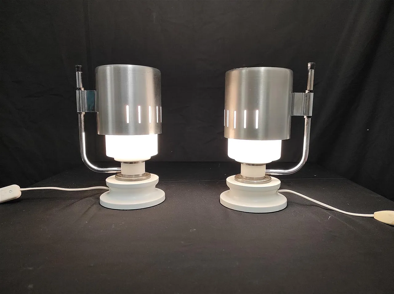 Pair of opaline glass and aluminum table lamps, 1970s 11