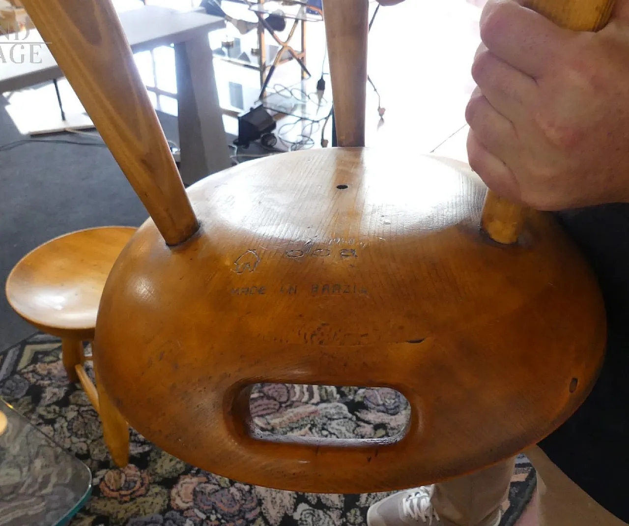 Pair of wooden Mocho stools by Sergio Rodriguez, late 20th century 2