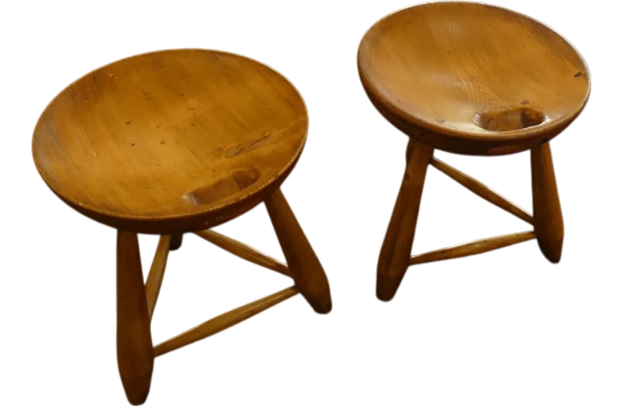 Pair of wooden Mocho stools by Sergio Rodriguez, late 20th century 7