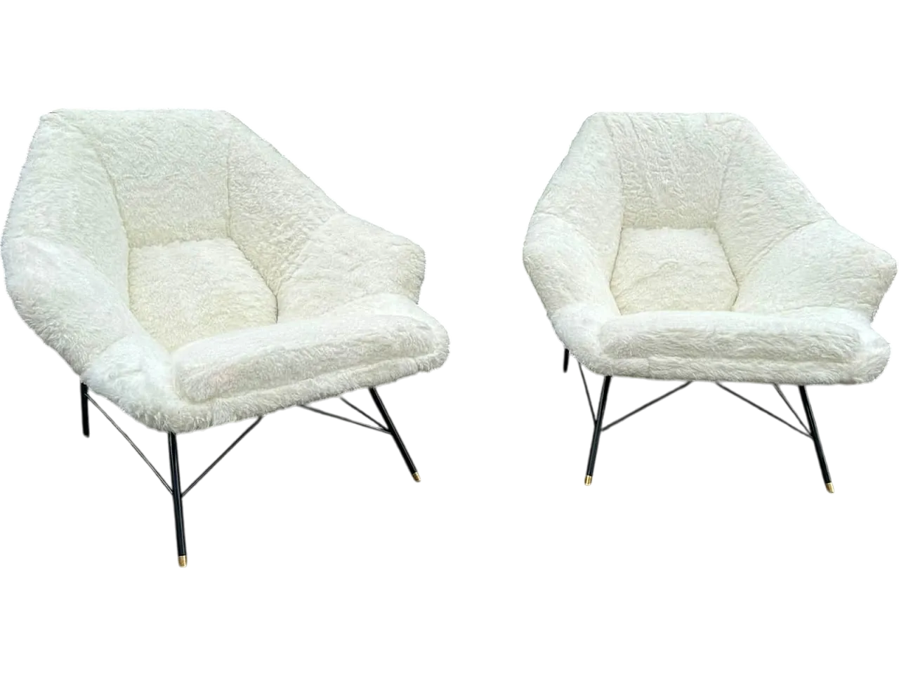 Pair of white bouclé armchairs, 1960s 8