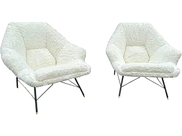 Pair of white bouclé armchairs, 1960s