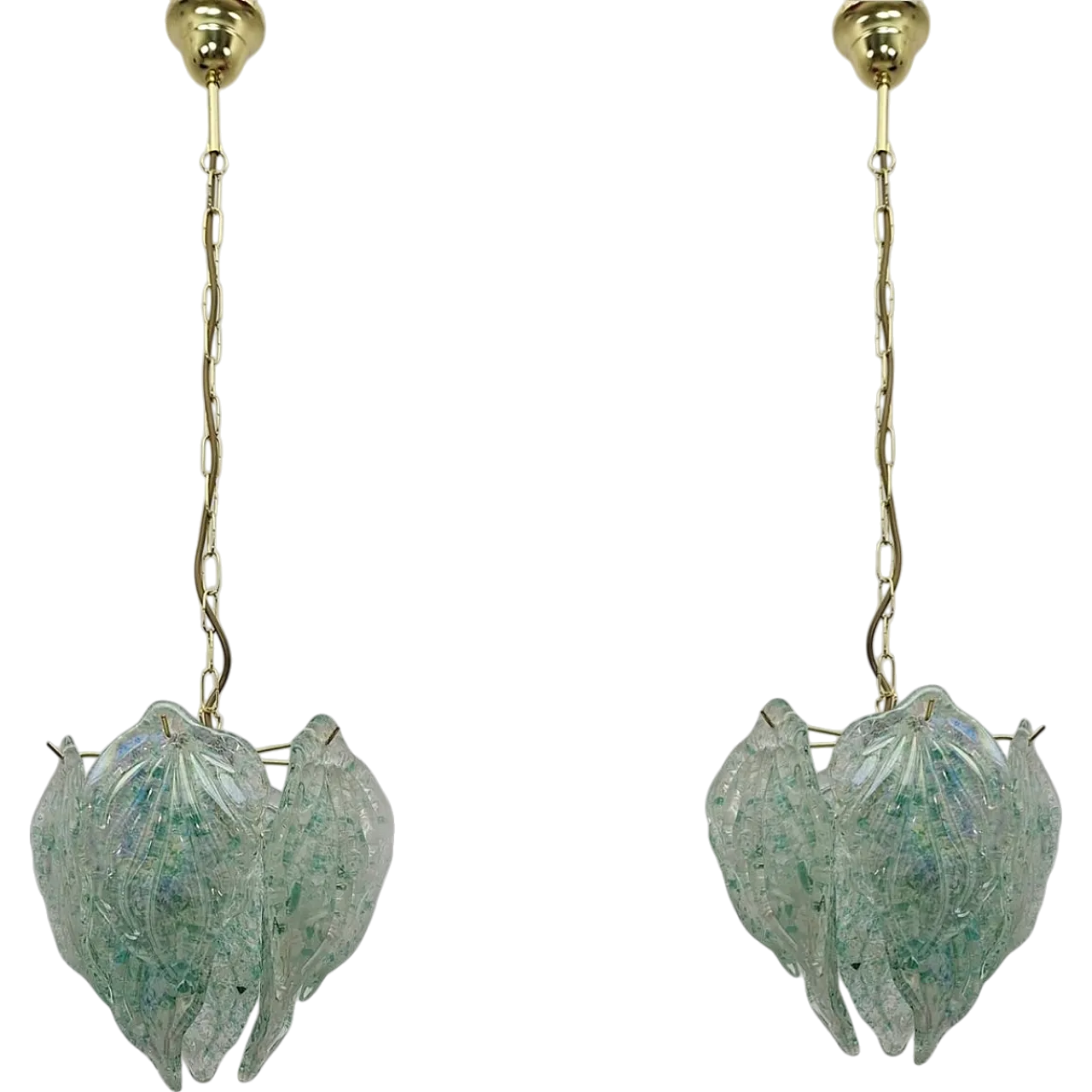 Pair of lamps with Murano glass leaves, 1980s 9