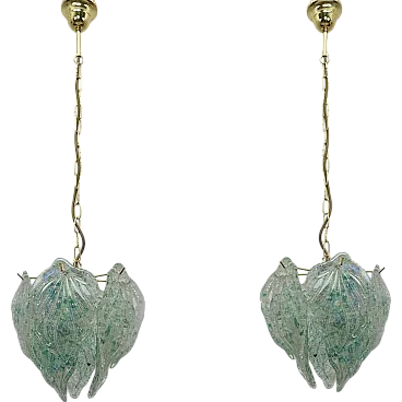 Pair of lamps with Murano glass leaves, 1980s