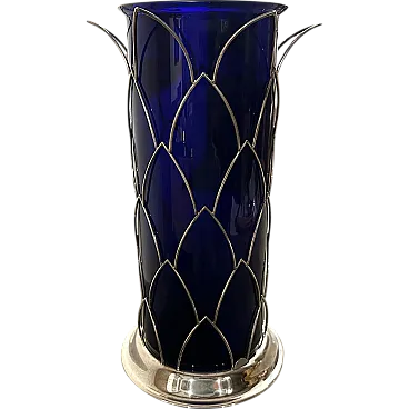 Vaso in argento sterling e vetro di Murano di Cleto Munari, anni '80