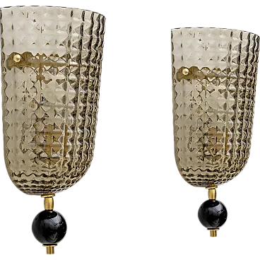 Pair of Murano glass and brass lamps, 2000s