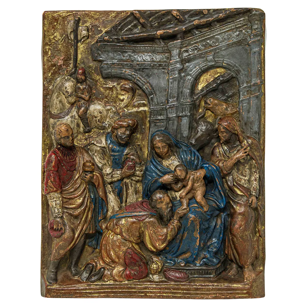 Adoration of the Magi in polychrome terracotta, 17th century 1