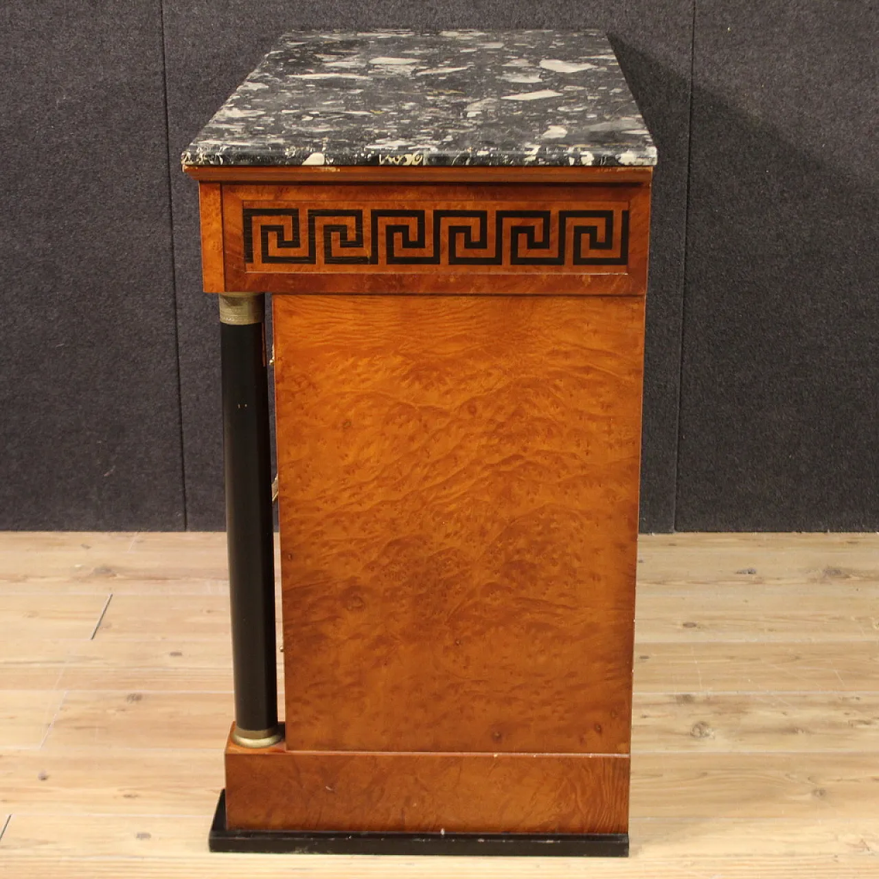 Empire style inlaid chest of drawers with marble top, 20th century 4