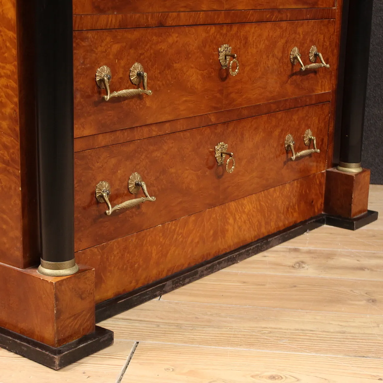 Empire style inlaid chest of drawers with marble top, 20th century 9