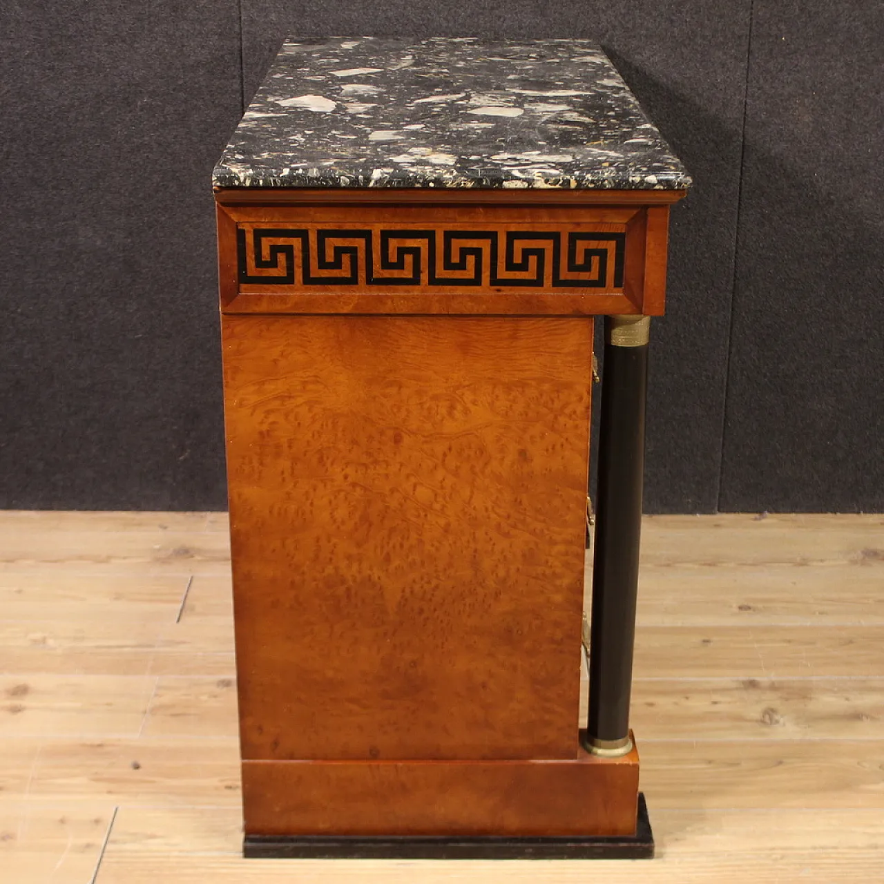 Empire style inlaid chest of drawers with marble top, 20th century 11