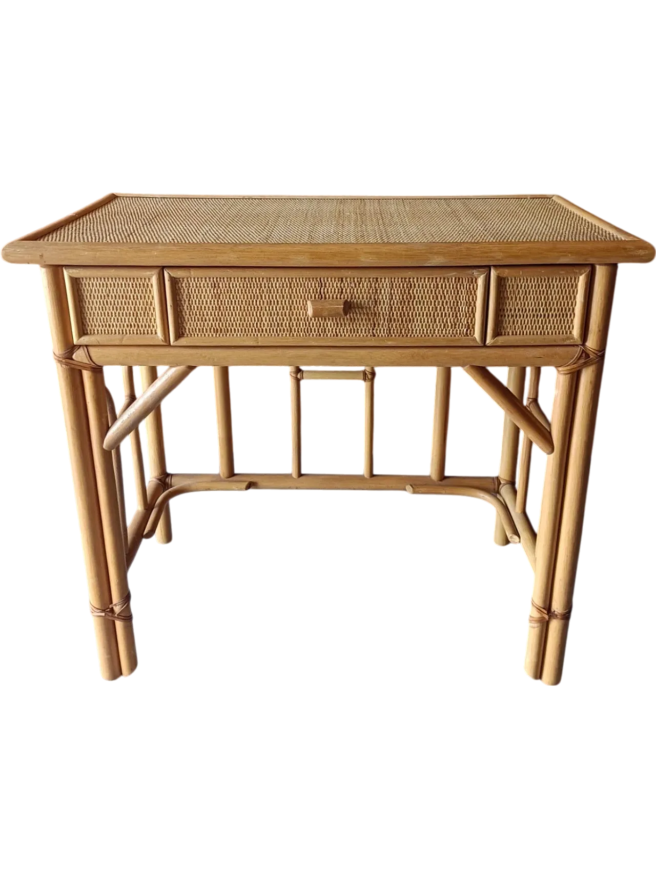 Charming bamboo desk with drawer, 1980s 6