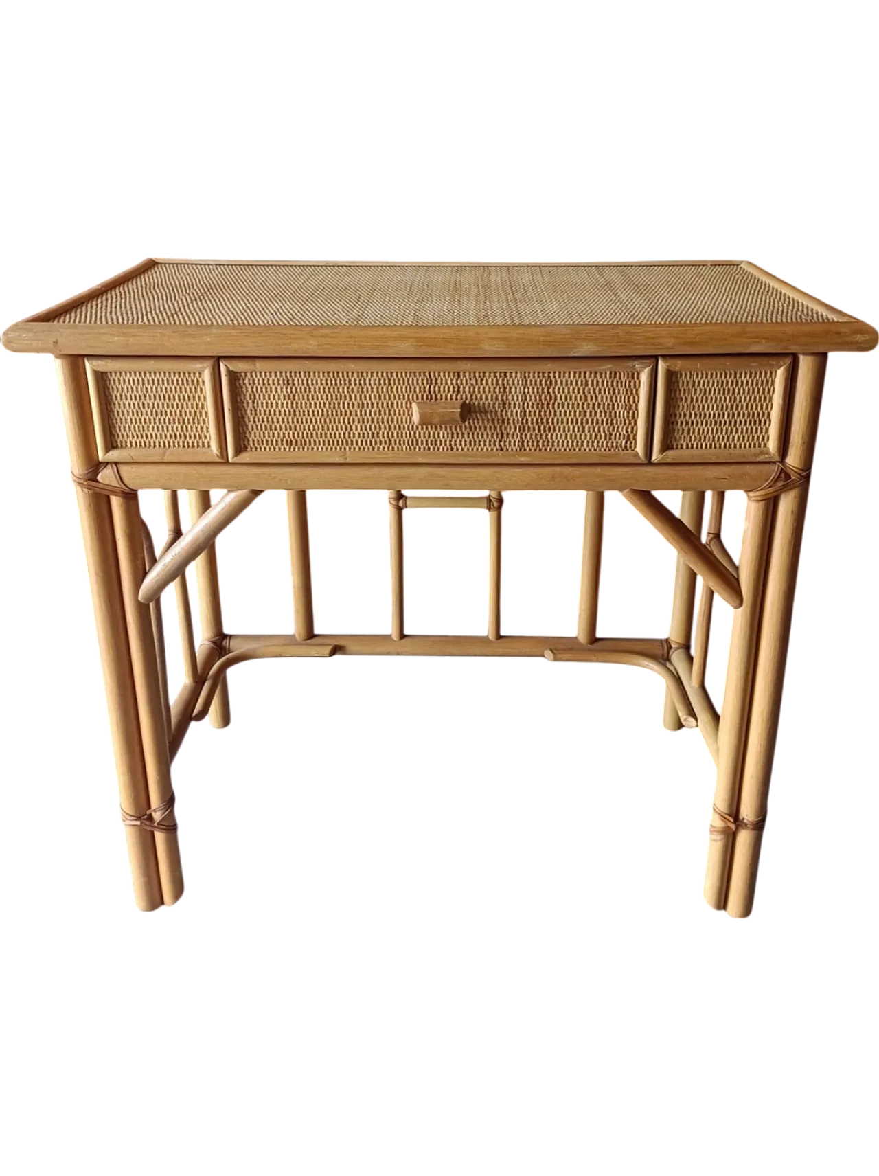 Charming bamboo desk with drawer, 1980s 7