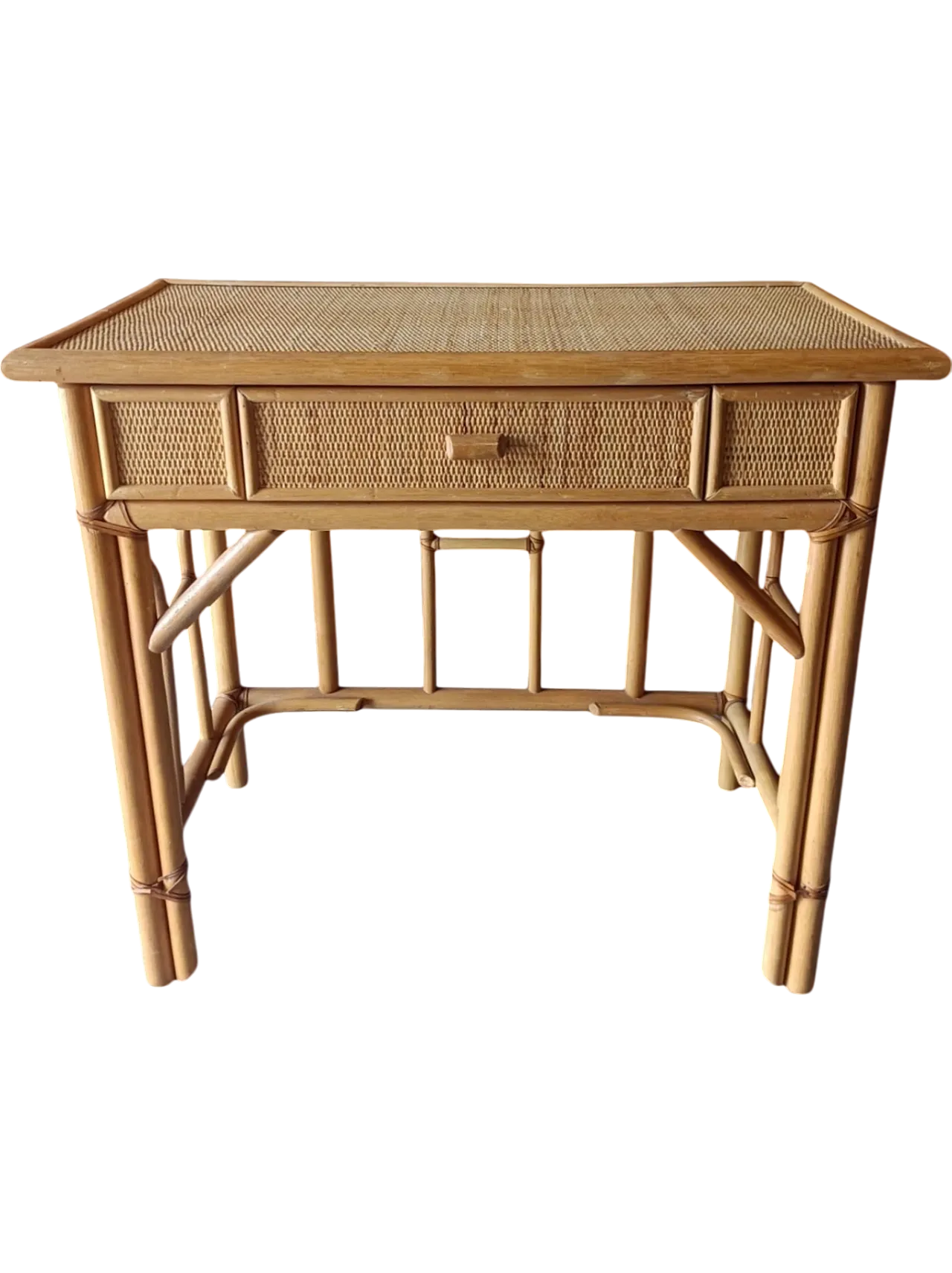 Charming bamboo desk with drawer, 1980s 8