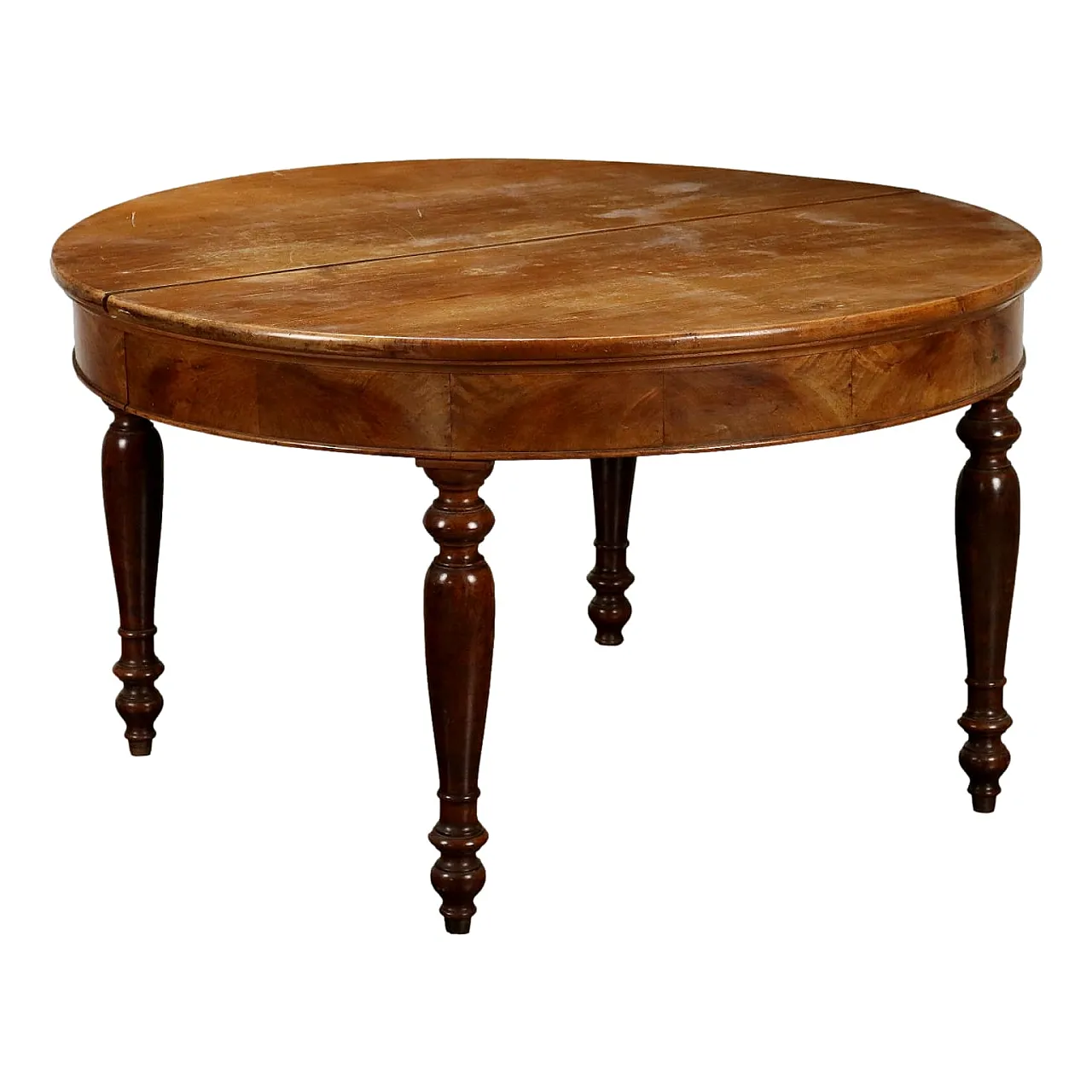 Walnut extending table with round top and turned legs, 19th century 1