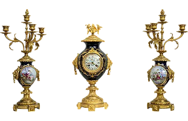 Napoleon III French clock triptych in bronze and porcelaine, '800