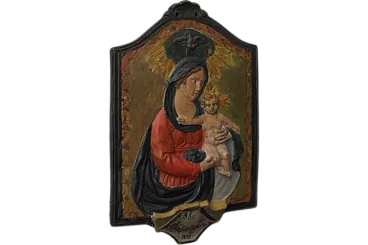 Votive plaque Emiliana Virgin and Jesus. in painted terracotta, 1859