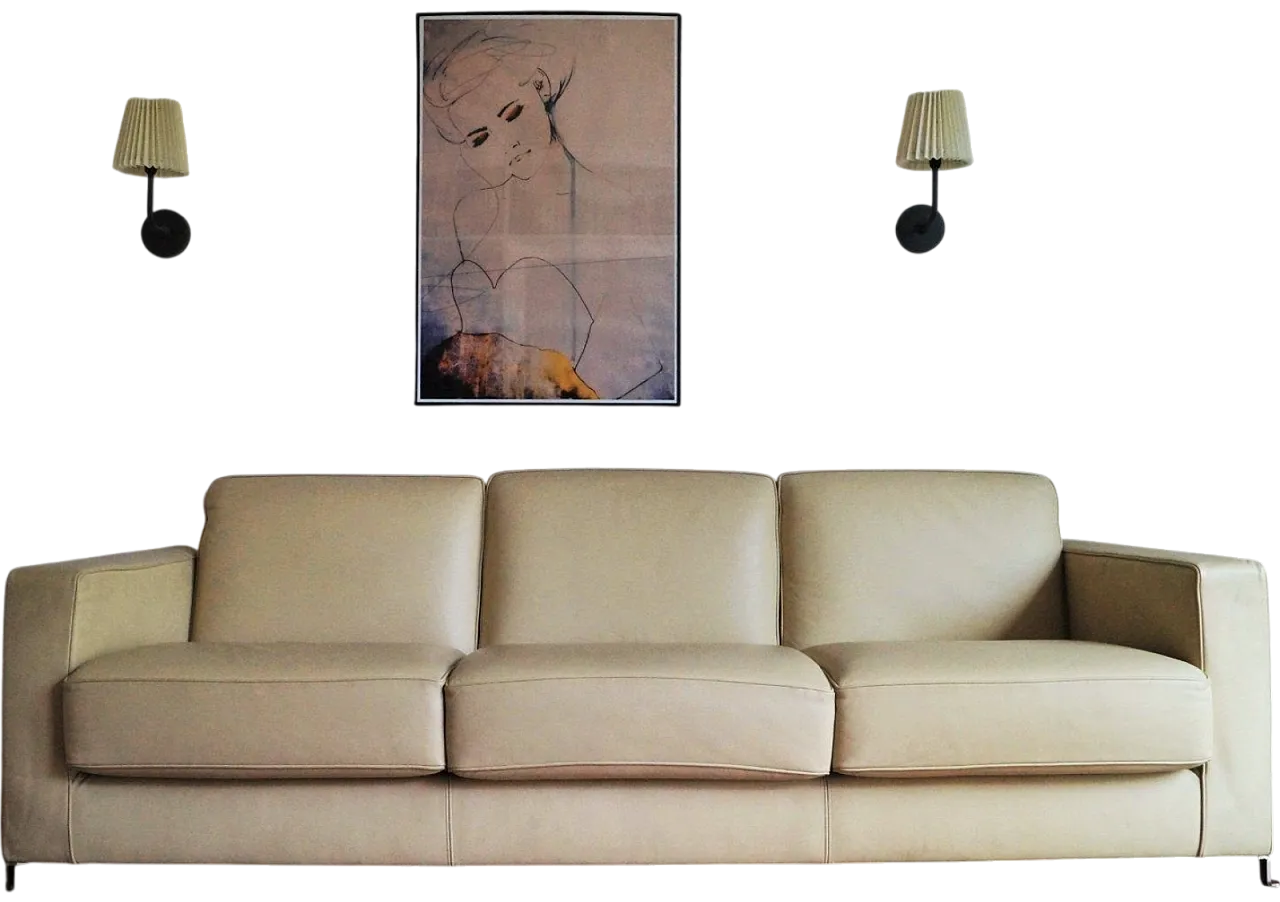 Bob sofa in cream and beige leather Centro Studi Flexform, 2000 15