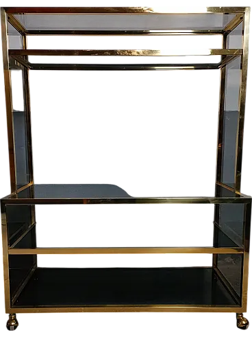 70s TV stand in brass and bronzed glass