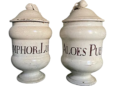 Pair of small pharmacy majolica