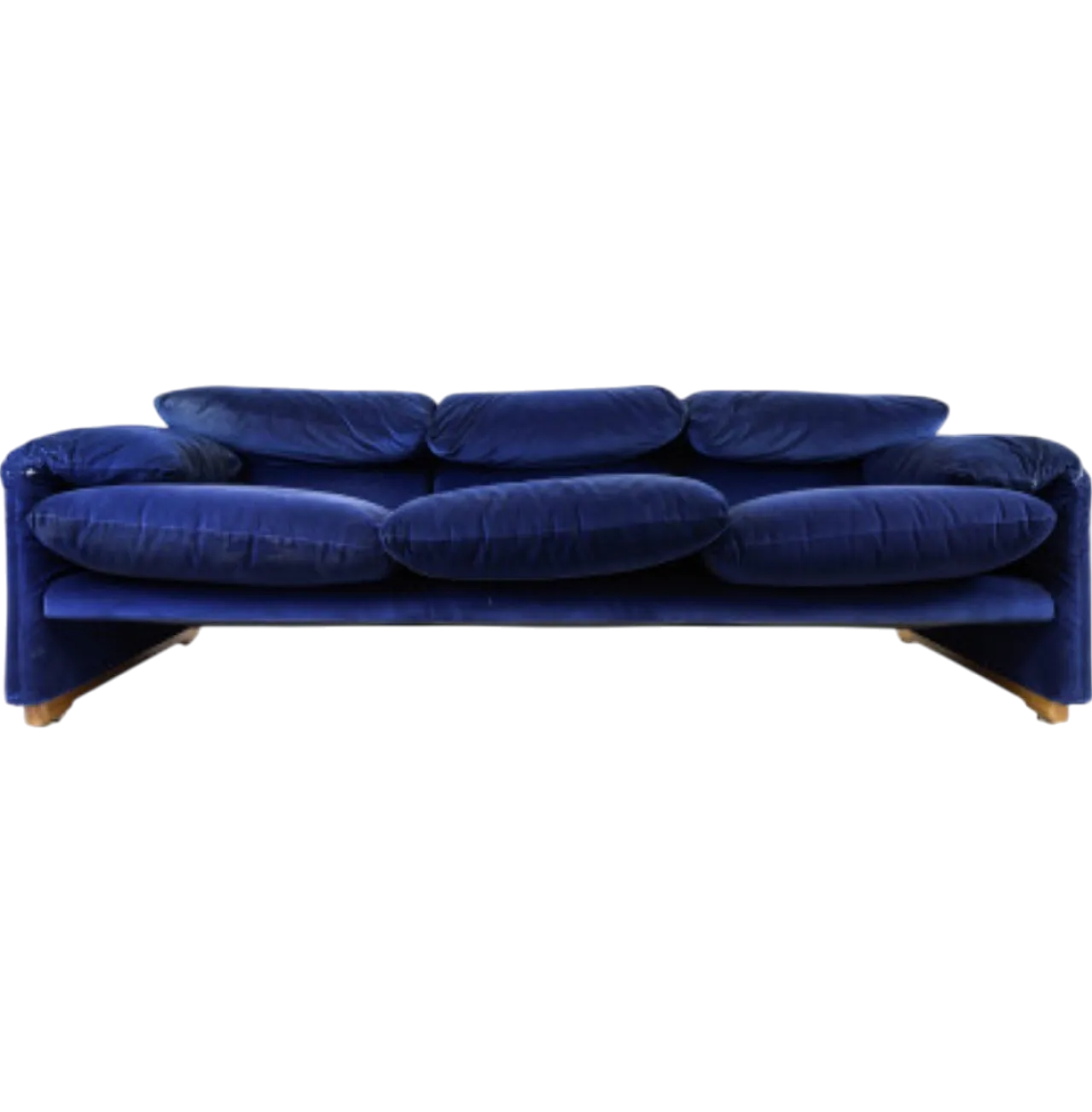 Maralunga 3 seats sofa by Magistretti for Cassina blue velvet, 70s 5