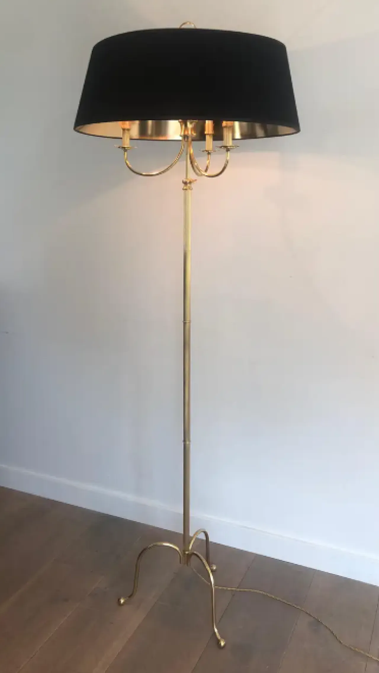 Brass 3-arm floor lamp by Maison Jansen, 1940s 10