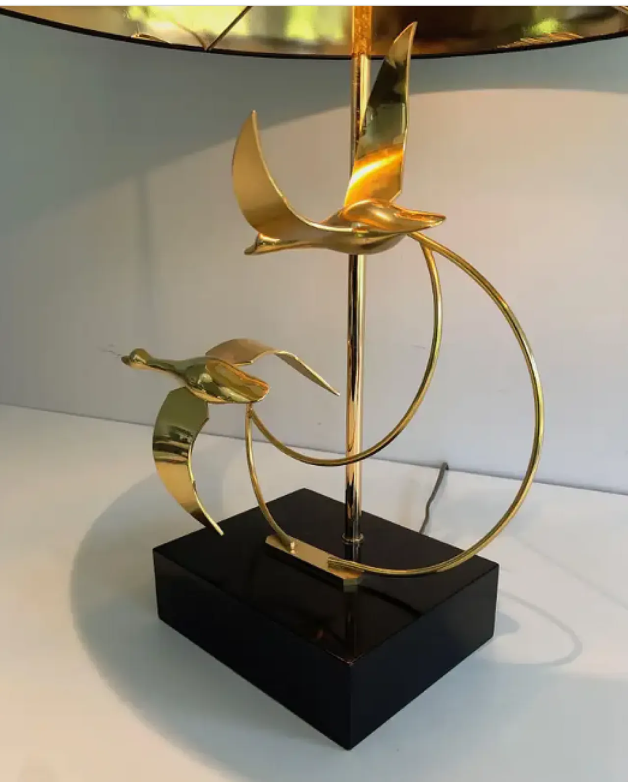 Brass table lamp with flock of wild geese, 1970s 2