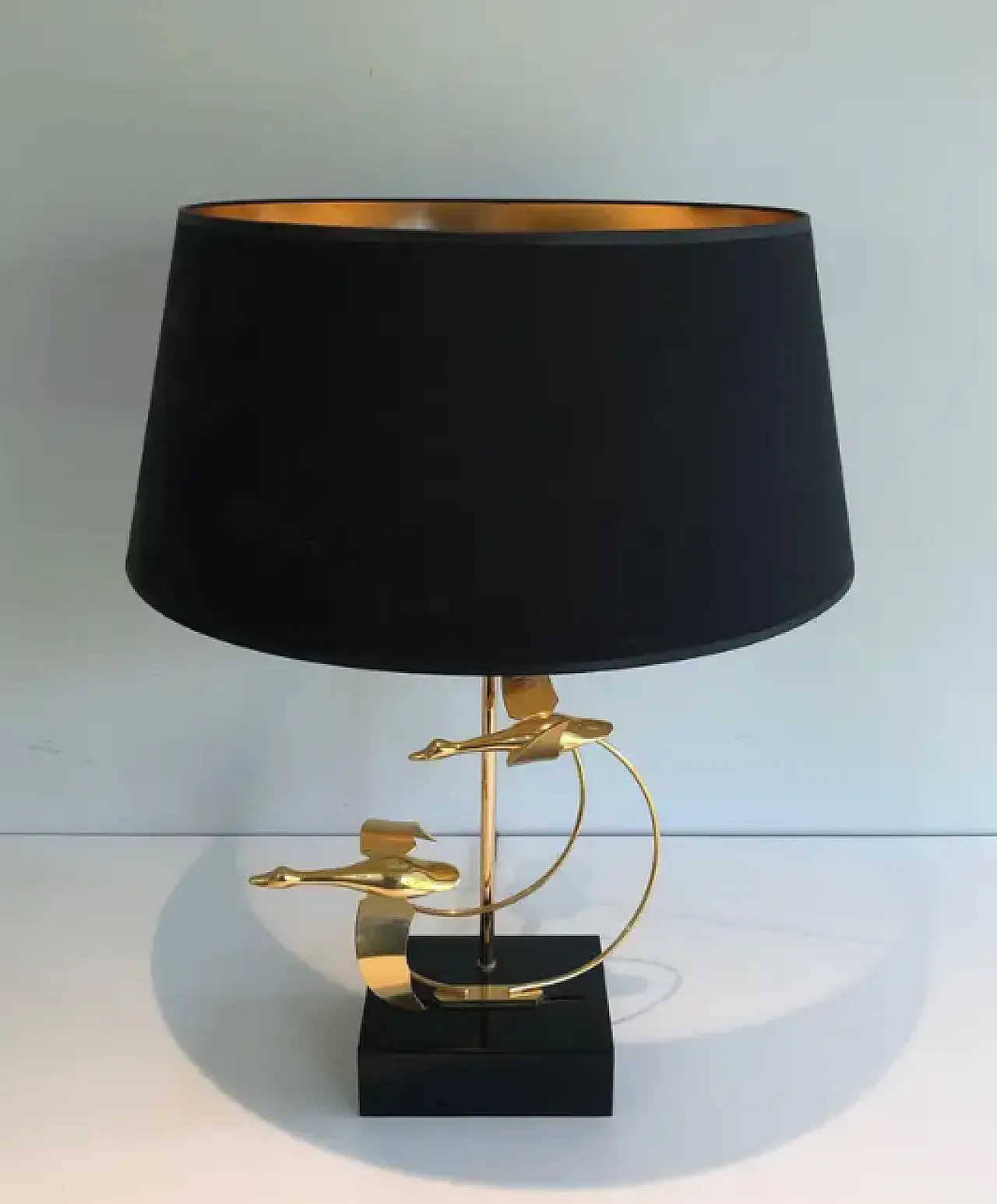 Brass table lamp with flock of wild geese, 1970s 4