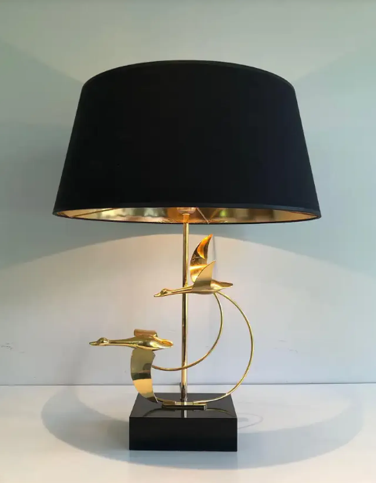 Brass table lamp with flock of wild geese, 1970s 6