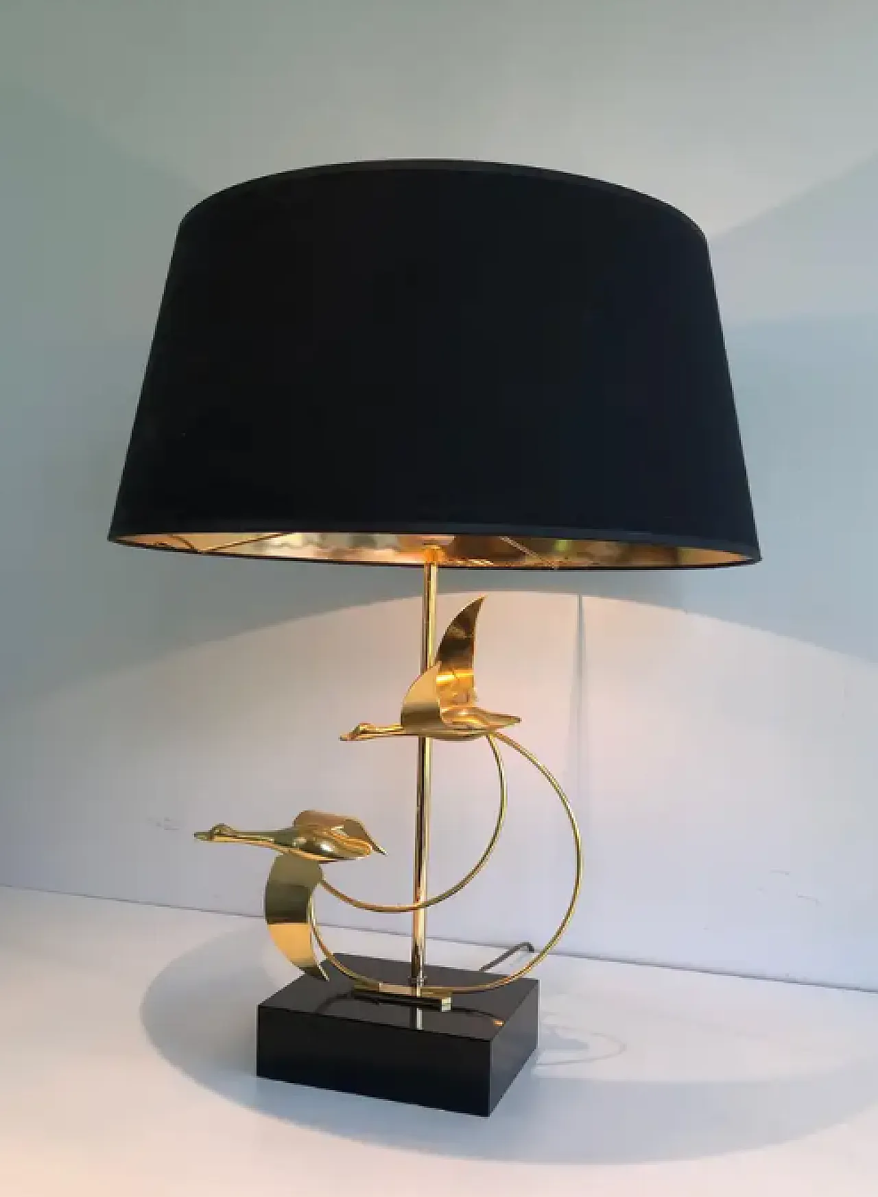 Brass table lamp with flock of wild geese, 1970s 8