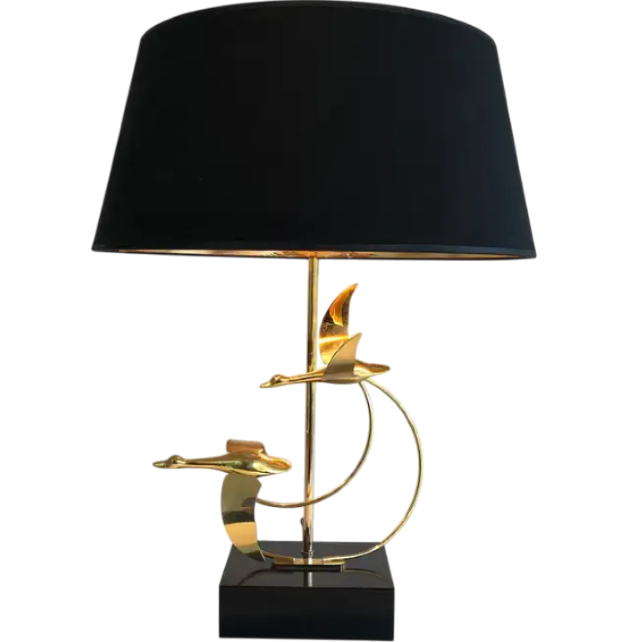 Brass table lamp with flock of wild geese, 1970s 11