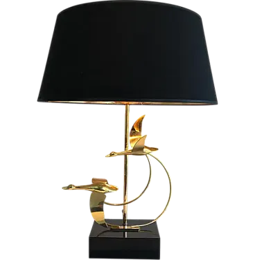 Brass table lamp with flock of wild geese, 1970s