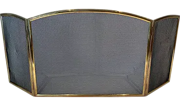 Brass fireplace screen and grill with 3 panels, 1970s