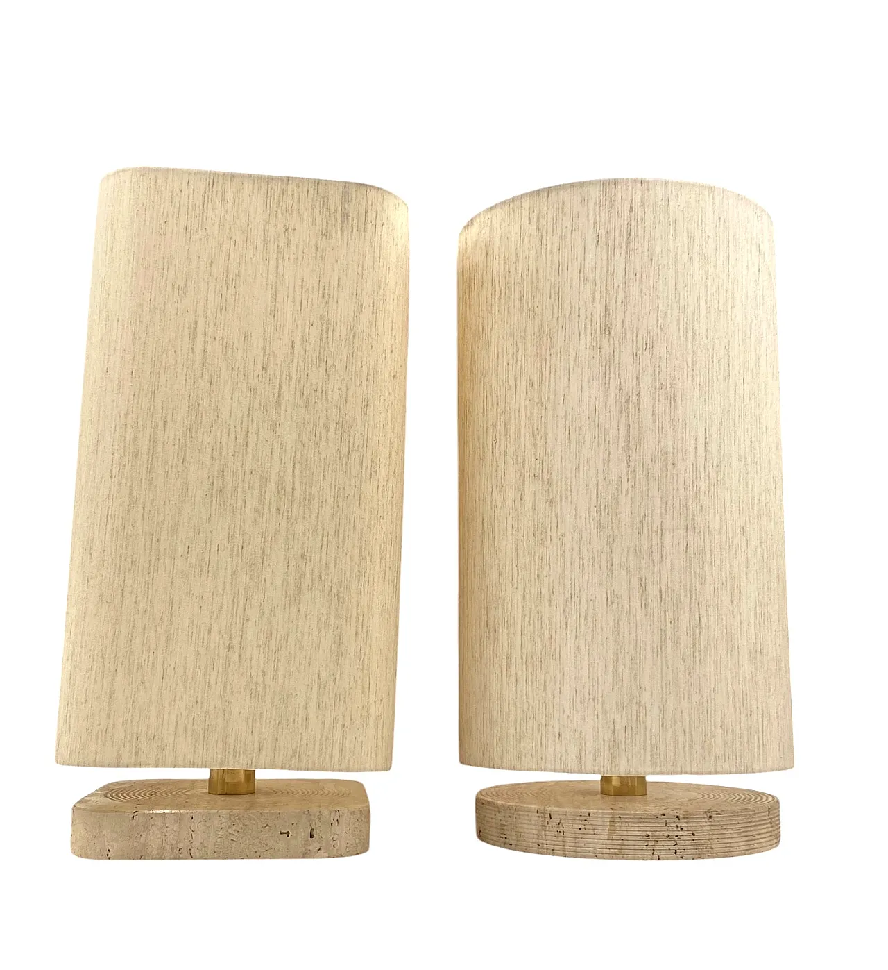 Set of 2 Hollywood regency Travertine table lamp base, Italy 1970s 1