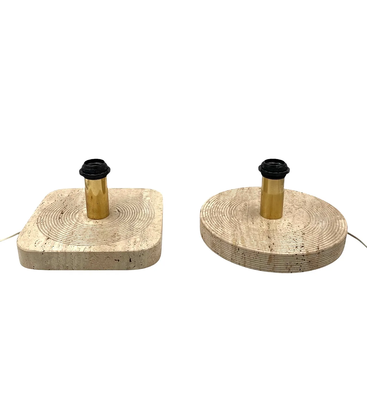 Set of 2 Hollywood regency Travertine table lamp base, Italy 1970s 9