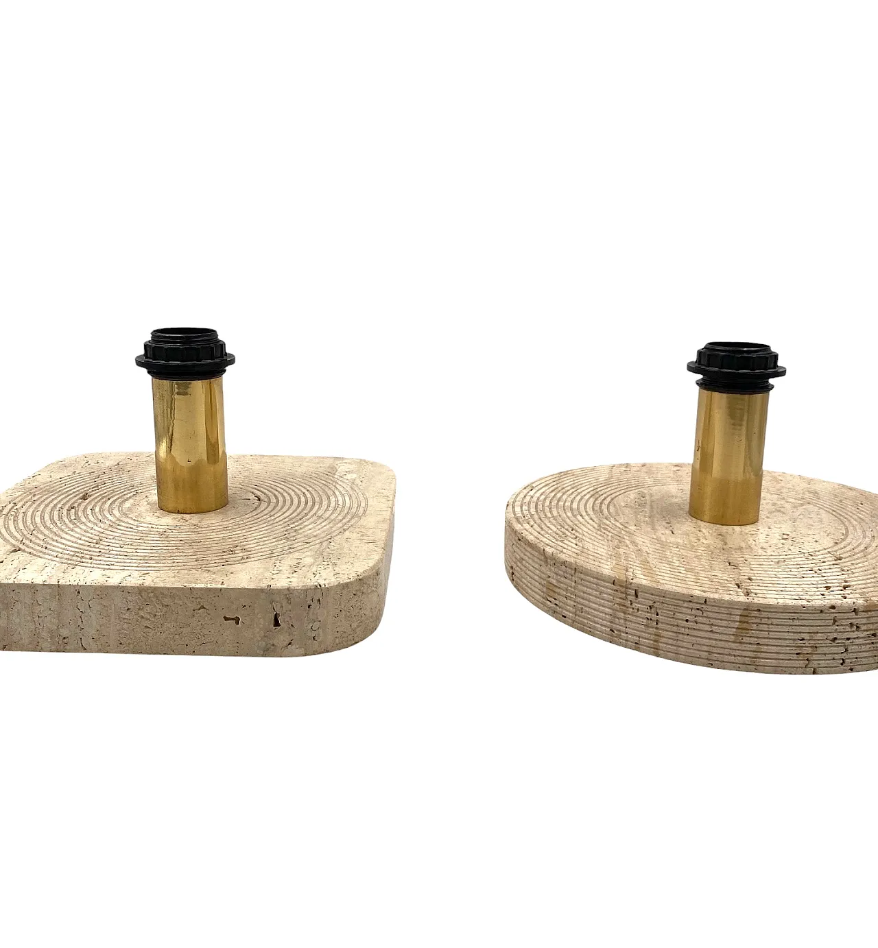 Set of 2 Hollywood regency Travertine table lamp base, Italy 1970s 10