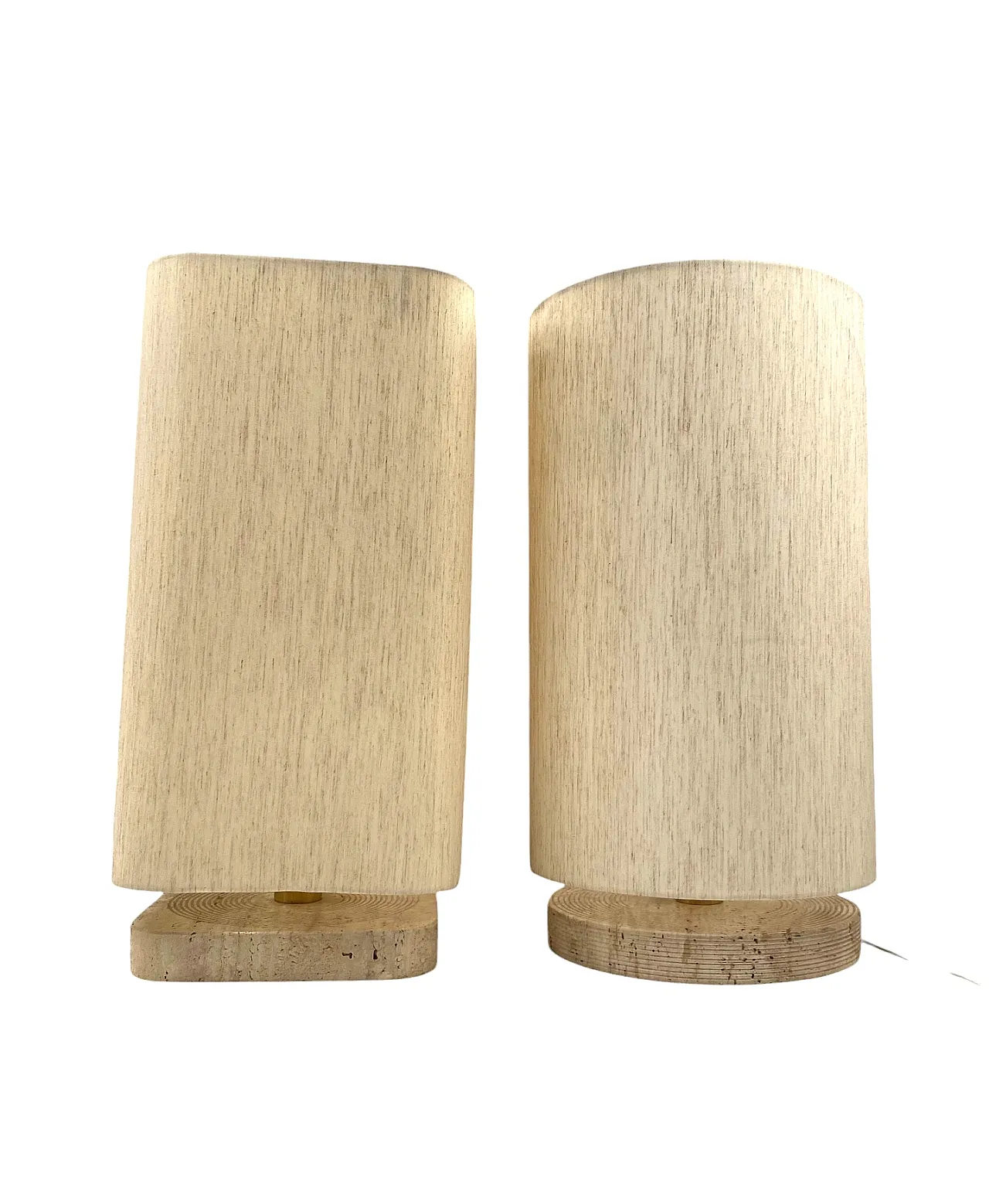 Set of 2 Hollywood regency Travertine table lamp base, Italy 1970s 14